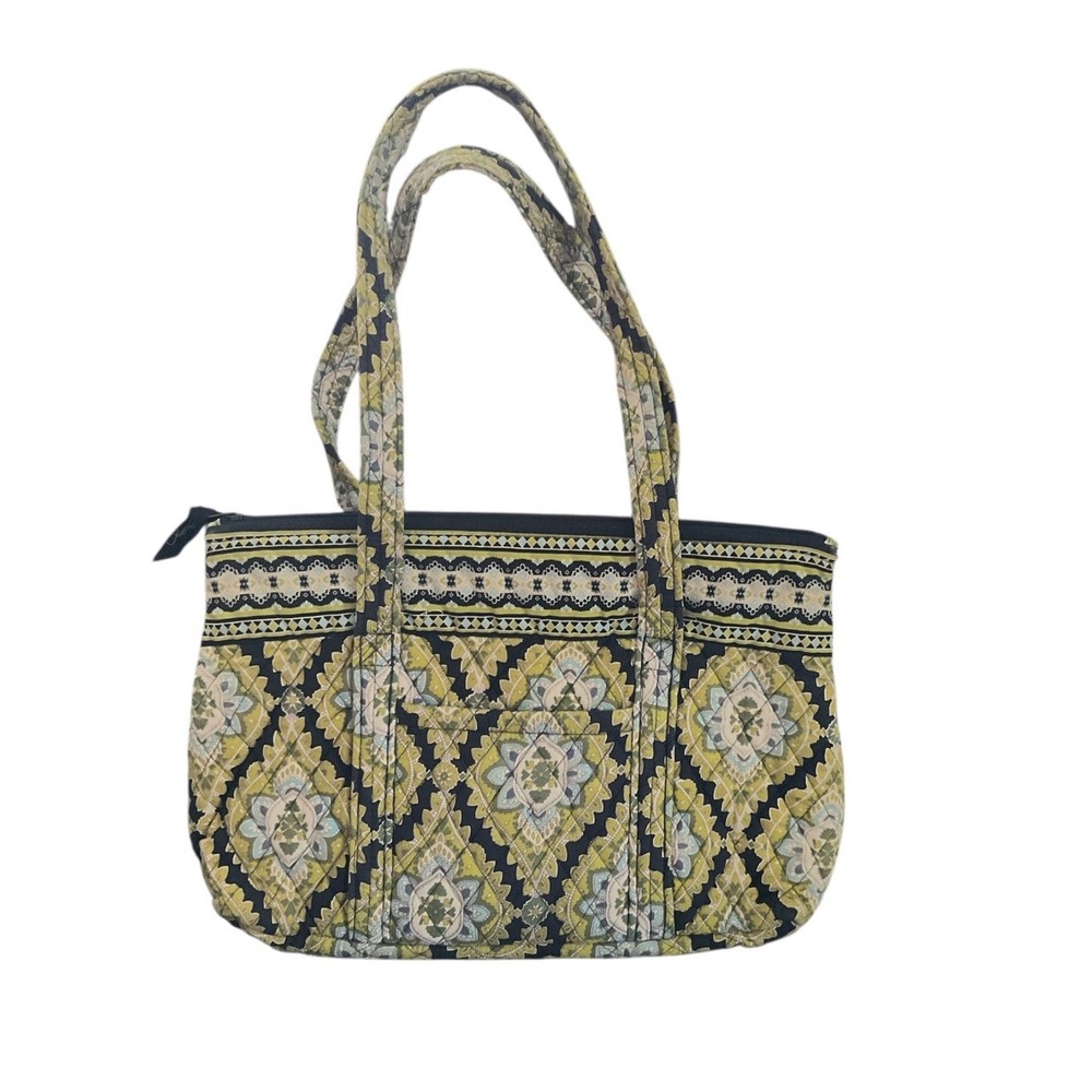 Vera Bradley Cambridge Satchel Handbag Purse Green Navy Blue White Paisley